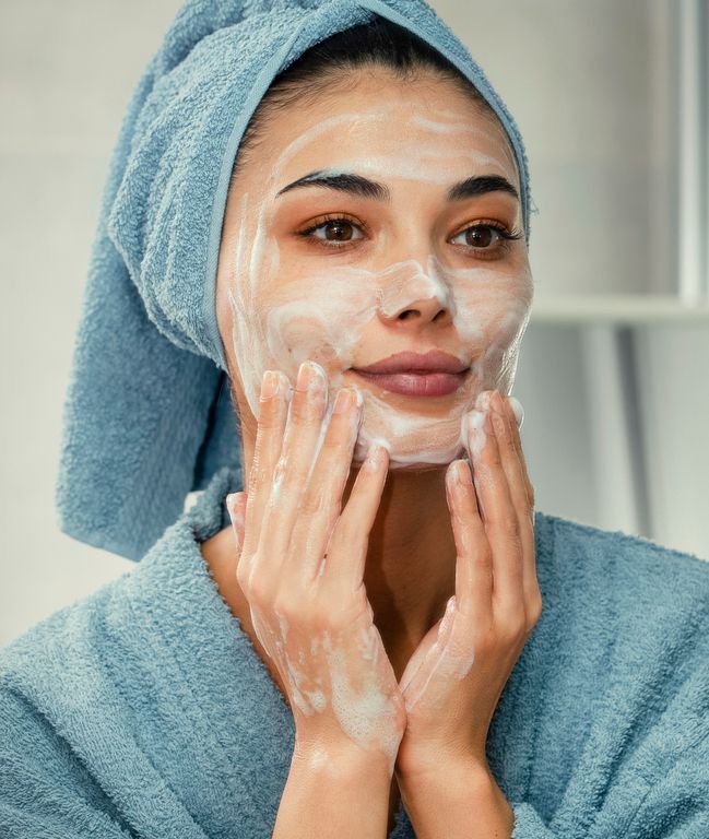 woman washing face